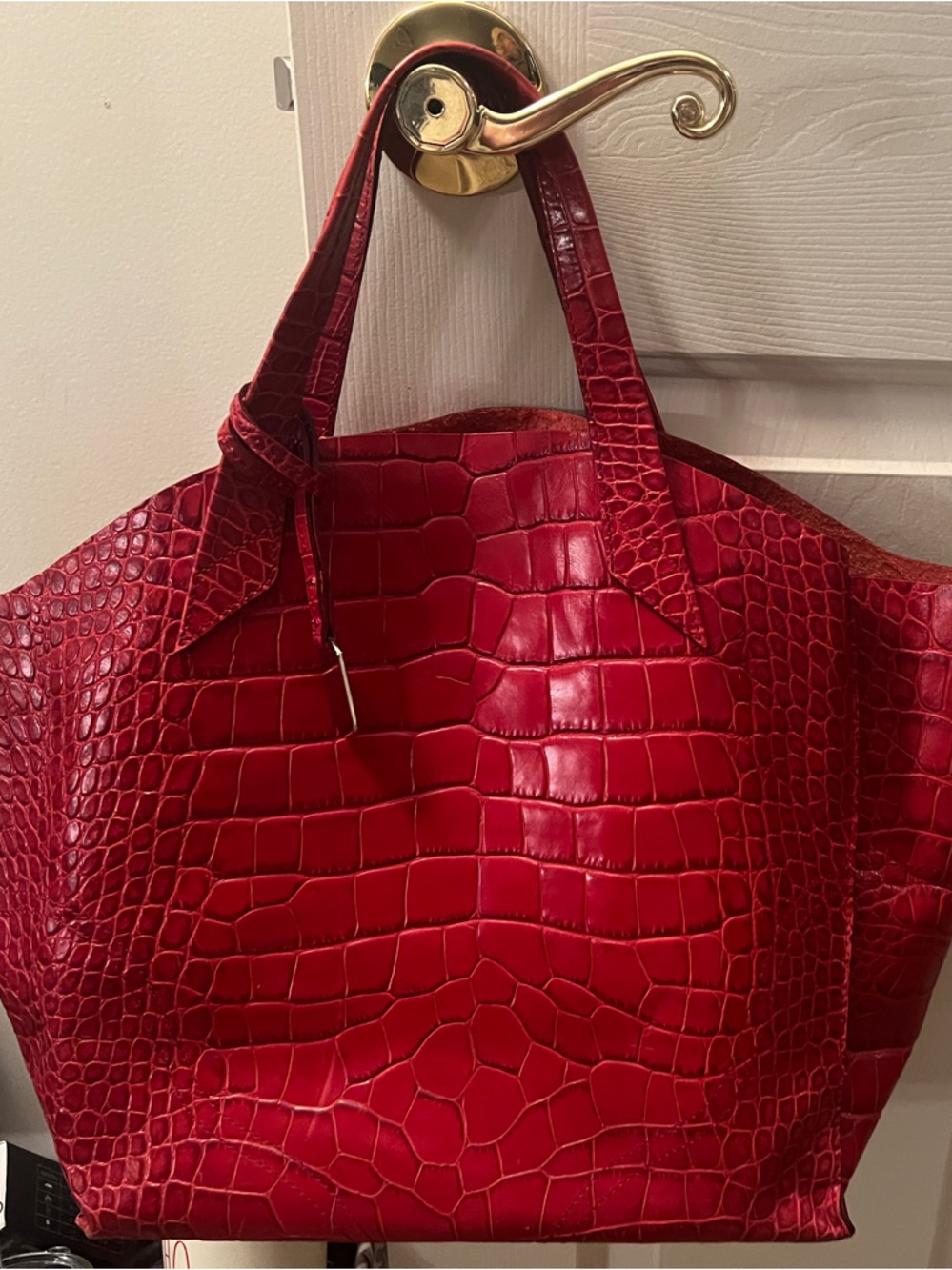 Furla Red Croc Leather Tote